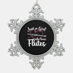 Just A Girl Who Loves Flutes Snowflake Pewter Christmas Ornament