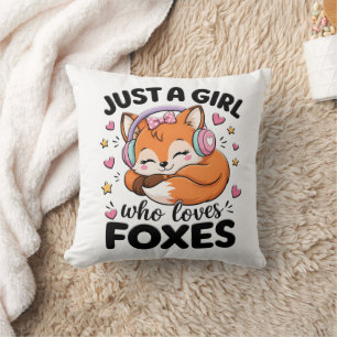 Just A Girl Who Loves Foxes Cute Pink Quote Throw Pillow