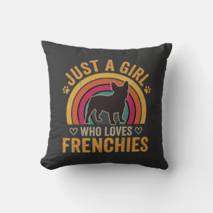Just A Girl Who Loves Frenchies Retro Dog_1 Throw Pillow