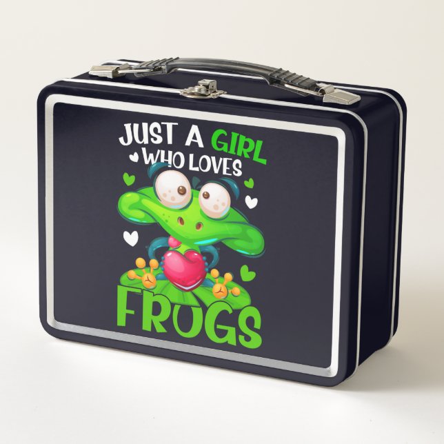 Just A Girl Who Loves Frogs Kids Girls Frog Metal Lunch Box (Front)