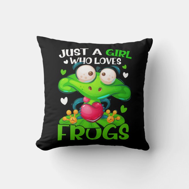 Just A Girl Who Loves Frogs Kids Girls Frog Throw Pillow (Front)