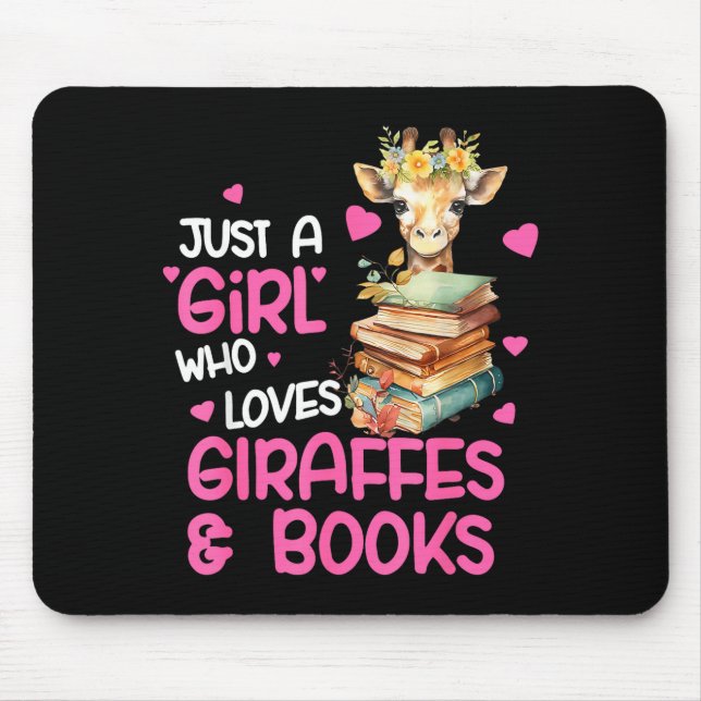 Just A Girl Who Loves Giraffes And Books Cute Read Mouse Pad (Front)