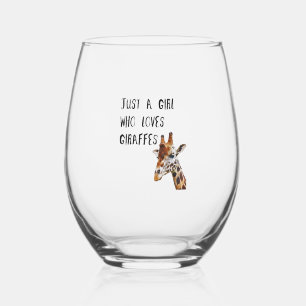 Just A Girl Who Loves Giraffes Cute Animal Giraffe Stemless Wine Glass
