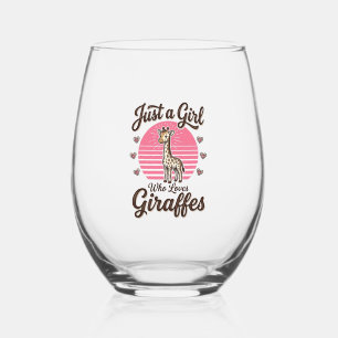 Just a Girl Who Loves Giraffes Vintage Shirt Desig Stemless Wine Glass
