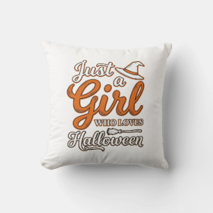 Just a Girl Who Loves Halloween Vector Design_1 Throw Pillow