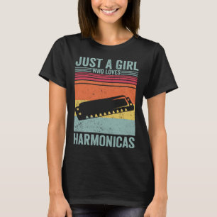 Just A Girl Who Loves Harmonicas Harmonicist Retro T-Shirt