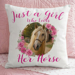 Just A Girl Who Loves Her Horse Photo Pink Throw Pillow