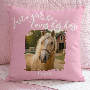 Just a Girl Who Loves Her Horse Pink Custom Throw Pillow