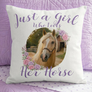 Just A Girl Who Loves Her Horse Purple Throw Pillow