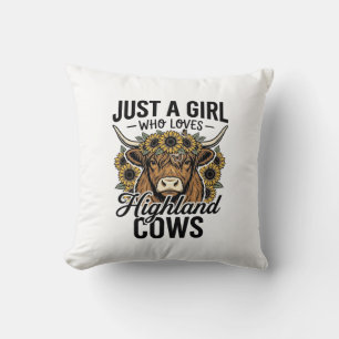 Just A Girl Who Loves Highland Cows Vintage Design Throw Pillow