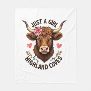 Just A Girl Who Loves Highland Cows Vintage Floral Fleece Blanket