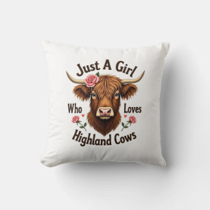 Just A Girl Who Loves Highland Cows Vintage Floral Throw Pillow