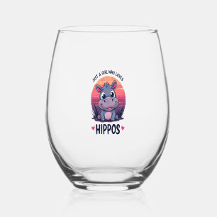 Just a Girl Who Loves Hippos - Cute Baby Hippo Moo Stemless Wine Glass