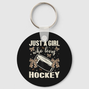 Just A Girl Who Loves Hockey Cheetah Print Kids Gi Keychain