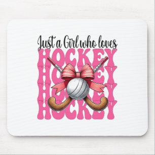Just A Girl Who Loves Hockey Coquette Bow  Mouse Pad