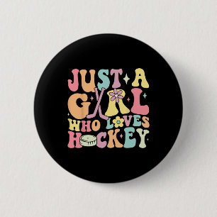 Just A Girl Who Loves Hockey Groovy Hockey Girl (1 2 Inch Round Button