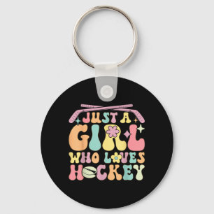Just A Girl Who Loves Hockey Groovy Hockey Girl Keychain