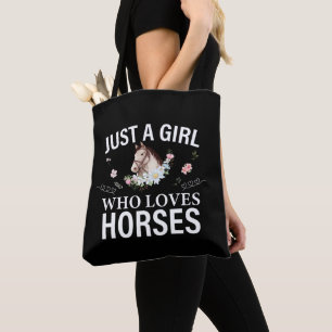Just A Girl Who Loves Horses Floral Tote Bag
