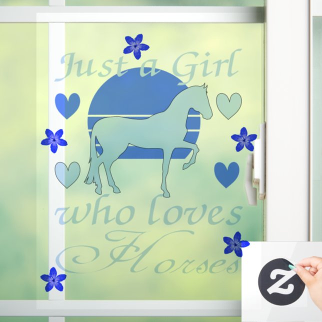 Just A Girl Who Loves Horses in Blue    Window Cling (Home)