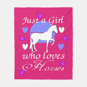Just A Girl Who Loves Horses in Purple and Pink  Fleece Blanket