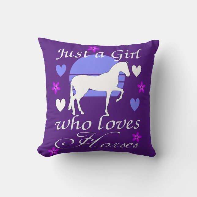 Just A Girl Who Loves Horses in Purple   Throw Pillow (Front)