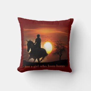 just a girl who loves horses throw pillow