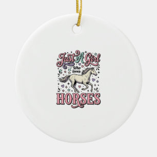 Just A Girl Who Loves Horses Vintage Vector Design Ceramic Ornament