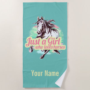 Just A Girl Who Loves Horses Watercolor Vintage Beach Towel