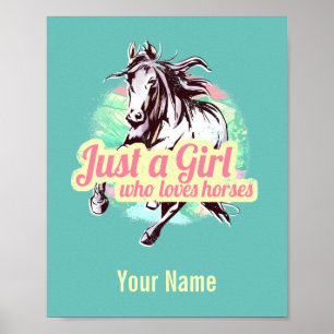 Just A Girl Who Loves Horses Watercolor Vintage Poster