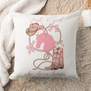 Just a Girl Who Loves Horses,Western,Rodeo, Pink Throw Pillow