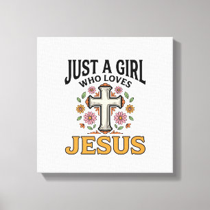 Just a Girl Who Loves Jesus Floral Cross Shirt_1 Canvas Print