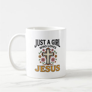 Just a Girl Who Loves Jesus Floral Cross Shirt_1 Coffee Mug