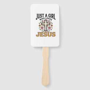 Just a Girl Who Loves Jesus Floral Cross Shirt_1 Hand Fan