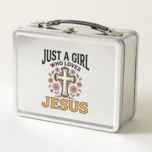 Just a Girl Who Loves Jesus Floral Cross Shirt_1 Metal Lunch Box