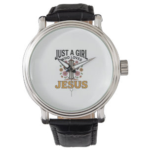 Just a Girl Who Loves Jesus Floral Cross Shirt_1 Watch