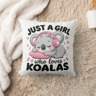 Just a Girl Who Loves Koalas Sleepy Pink Headphone Throw Pillow