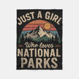 Just A Girl Who Loves National Parks Vintage Retro Fleece Blanket