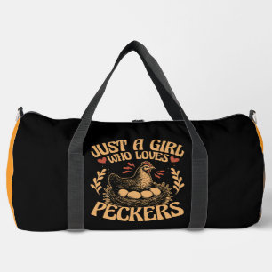 Just a Girl Who Loves Peckers" - Humourous Chicken Duffle Bag