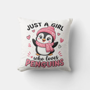 Just A Girl Who Loves Penguins Cute Penguin Lover Throw Pillow