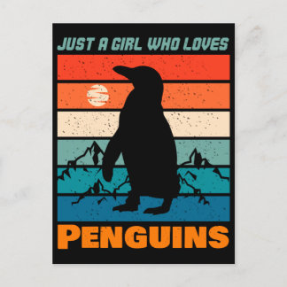 Just A Girl Who Loves Penguins Retro Animal Postcard