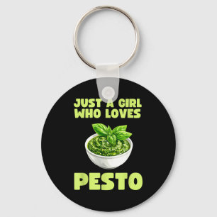Just A Girl Who Loves Pesto Basil Pasta Italian Ad Keychain