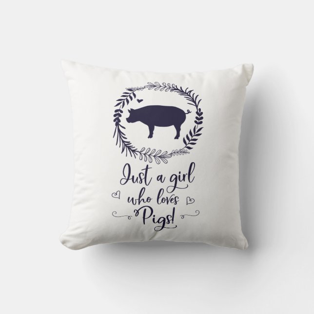 Just A Girl Who loves Pigs Silhouette Throw Pillow (Front)