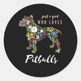 just a girl who loves pitbulls botanical flower classic round sticker