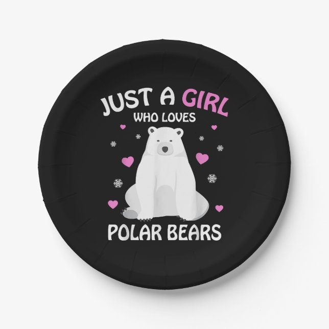 Just A Girl Who Loves Polar Bears Girls Polar Bear Paper Plate (Front)