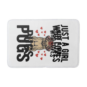 Just A Girl Who Loves Pugs Vintage Dog Shirt Desig Bath Mat