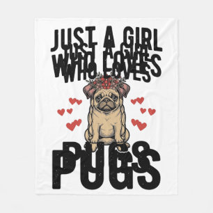 Just A Girl Who Loves Pugs Vintage Dog Shirt Desig Fleece Blanket