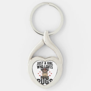 Just A Girl Who Loves Pugs Vintage Dog Shirt Desig Keychain