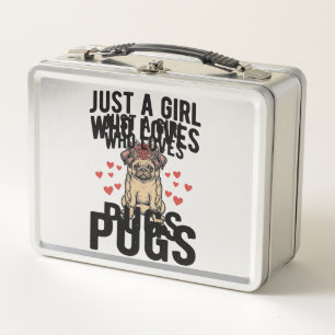 Just A Girl Who Loves Pugs Vintage Dog Shirt Desig Metal Lunch Box