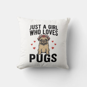 Just A Girl Who Loves Pugs Vintage Dog Shirt Desig Throw Pillow