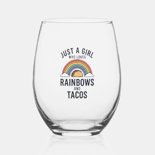 Just a Girl Who Loves Rainbows and Tacos Shirt_1 Stemless Wine Glass